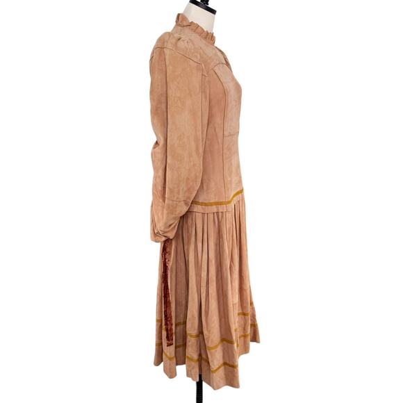 Ulla Johnson Runway Suede Midi Dress Tan Prairie Western Boho Size 0 - Picture 7 of 16